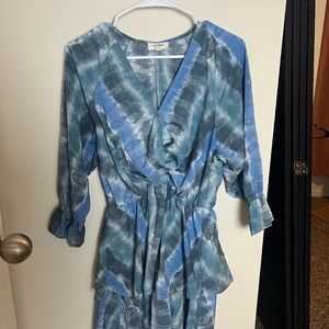 Umgee Blue Faux Tie-Dye Wrap Dress